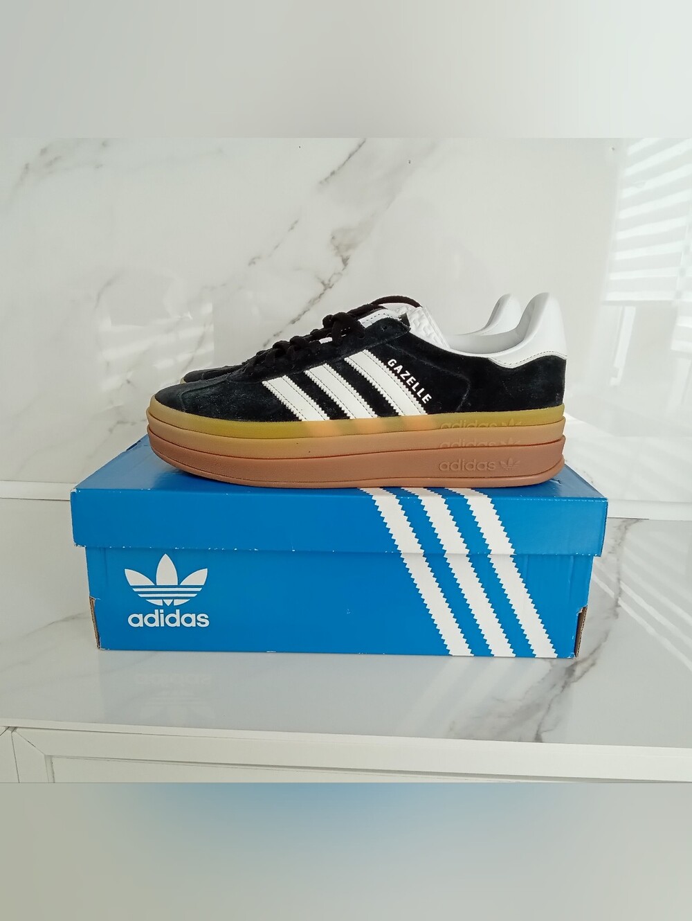 New Adidas Gazelle Bold women's Platform Sneakers 8 & 9 Black Cloud White